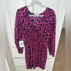 NWT Pink Cheetah Print Long Sleeve Plisse Dress